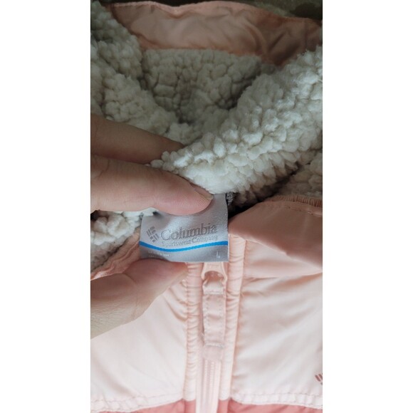 Columbia Women’s L Pink Colorblock Sherpa Lined Hooded Puffer Jacket - Picture 4 of 12